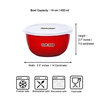 Microwave Bowl Set with Lid, Steel Bowl Set, Mixing Bowl, Dinner Set, Food Containers, Bowl 500ml,Set of 3, Red-thumb1