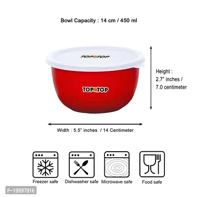 Microwave Bowl Set with Lid, Steel Bowl Set, Mixing Bowl, Dinner Set, Food Containers, Bowl 500ml,Set of 3, Red-thumb2