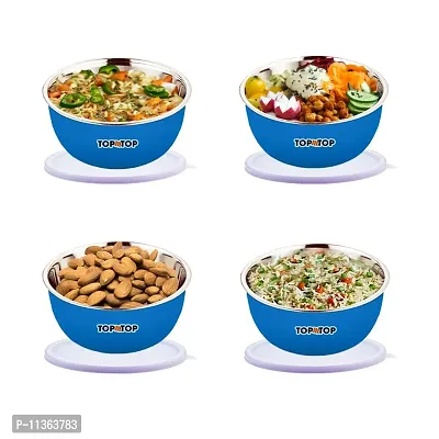 TOPMTOP Microwave Safe Bowl, Bowl Sets, Stainless Steel Serving Bowls, Kitchen Food Storage Bowls, Mixing Bowls, Kitchen Items, Bowl 450ml, Pack of 4, Blue-thumb2