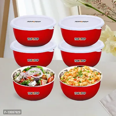 Microwave Bowl Set with Lid, Steel Bowl Set, Mixing Bowl, Dinner Set, Food Containers, Bowl 500ml, Set of 6, Red-thumb0