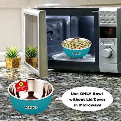 Microwave Bowl Set with Lid, Steel Bowl Set, Mixing Bowl, Dinner Set, Food Containers, Bowl 500ml, Set of 4, Green-thumb4