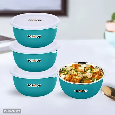 Microwave Bowl Set with Lid, Steel Bowl Set, Mixing Bowl, Dinner Set, Food Containers, Bowl 500ml, Set of 4, Green-thumb0