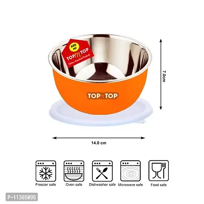 TOPMTOP Microwave Safe Bowl, Bowl Sets, Stainless Steel Serving Bowls, Kitchen Food Storage Bowls, Mixing Bowls, Kitchen Items, Bowl 450ml, Pack of 4, Multicolor-thumb2