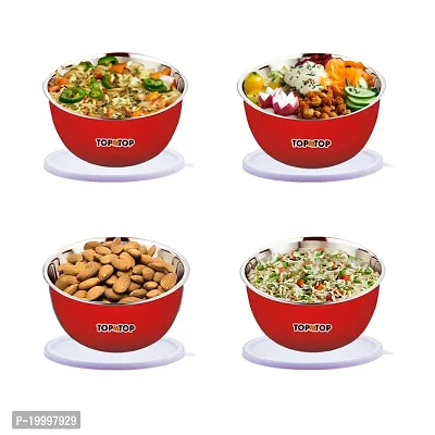 Microwave Bowl Set with Lid, Steel Bowl Set, Mixing Bowl, Dinner Set, Food Containers, Bowl 500ml, Set of 6, Red-thumb5