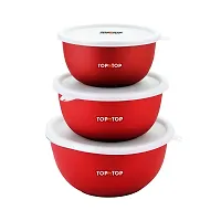 TOPMTOP Microwave Bowl, Bowl Sets, Bowl, Serving Bowl, Stainless Steel Serving Bowls, Kitchen Accessories Items, Kitchen Storage, Pack of 3, (1350ml+900ml+450ml), Red-thumb3