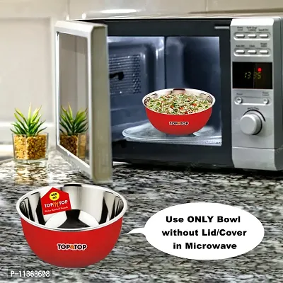 TOPMTOP Microwave Bowl, Bowl Sets, Serving Bowls, Stainless Steel Serving Bowls, Kitchen Accessories Items, Kitchen Storage, Bowl 450ml, Pack of 2, Red-thumb5