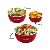 TOPMTOP Microwave Bowl, Bowl Sets, Bowl, Serving Bowl, Stainless Steel Serving Bowls, Kitchen Accessories Items, Kitchen Storage, Pack of 3, (1350ml+900ml+450ml), Red-thumb4