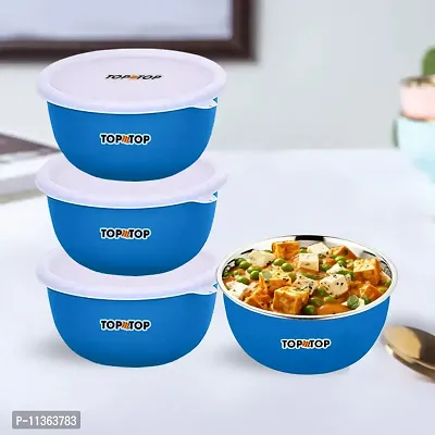 TOPMTOP Microwave Safe Bowl, Bowl Sets, Stainless Steel Serving Bowls, Kitchen Food Storage Bowls, Mixing Bowls, Kitchen Items, Bowl 450ml, Pack of 4, Blue-thumb0