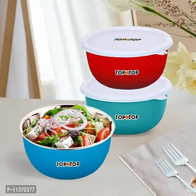 TOPMTOP Microwave Safe Bowl, Bowl Sets, Stainless Steel Serving Bowls, Kitchen Food Storage Bowls, Mixing Bowls, Kitchen Items, Bowl 450ml, Pack of 3, Multicolor