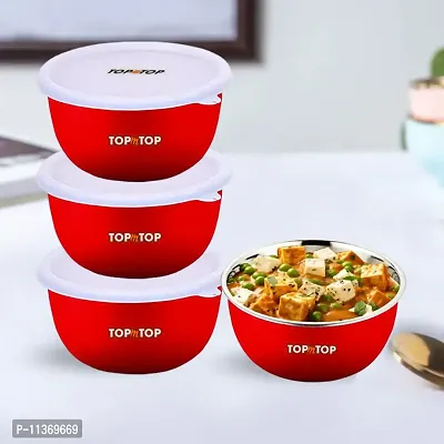 TOPMTOP Microwave Safe Bowl, Bowl Sets, Stainless Steel Serving Bowls, Kitchen Food Storage Bowls, Mixing Bowls, Kitchen Items, Bowl 450ml, Pack of 4, Red-thumb0