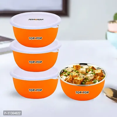 TOPMTOP Microwave Safe Bowl, Bowl Sets, Stainless Steel Serving Bowls, Kitchen Food Storage Bowls, Mixing Bowls, Kitchen Items, Bowl 450ml, Pack of 4, Orange-thumb0
