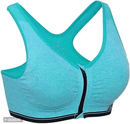 Flicarts Women's Fitness Push-up,Nylon Spandex Lightly Padded,Non-Wired Front Zipper Sports Bra(Free Size) Sky-Blue-thumb0