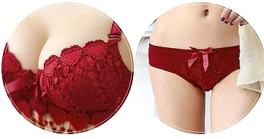 Flicarts Women's Gorgeous Honeymoon Heavily Padded Lace Wired Push up Bra Panty Bridal Set (32, Wine)-thumb2