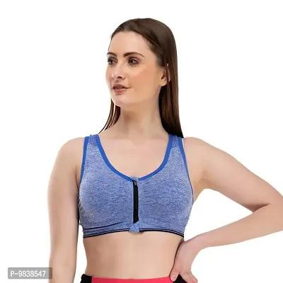 Flicarts Women's Fitness Push-up,Nylon Spandex Lightly Padded,Non-Wired Front Zipper Sports Bra(Free Size) Blue
