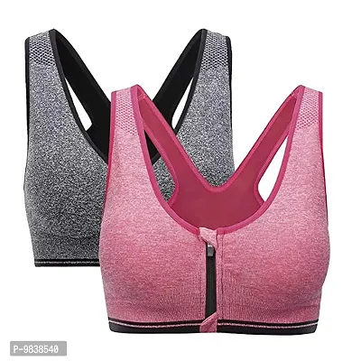Women Front Zipper Padded Non Wired Push up Sports Bra