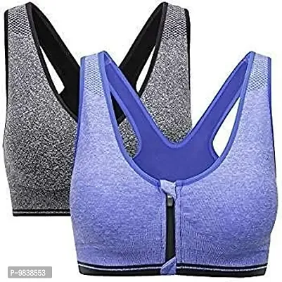 Flicarts Women's Fitness Push-up,Nylon Spandex Lightly Padded,Non-Wired Front Zipper Sports Bra(Free Size)