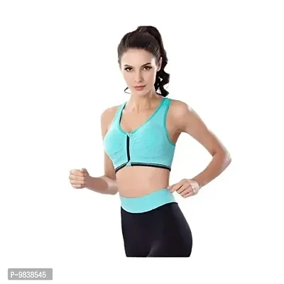 Flicarts Women's Fitness Push-up,Nylon Spandex Lightly Padded,Non-Wired Front Zipper Sports Bra(Free Size) Sky-Blue-thumb5