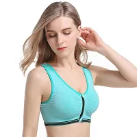 Flicarts Women's Fitness Push-up,Nylon Spandex Lightly Padded,Non-Wired Front Zipper Sports Bra(Free Size) Sky-Blue-thumb1