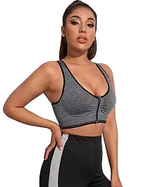 Grey Black Lightly Padded Removable Pads Non Wired Sports Bra-thumb2