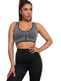 Grey Black Lightly Padded Removable Pads Non Wired Sports Bra-thumb3