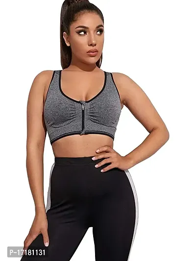 Grey Black Lightly Padded Removable Pads Non Wired Sports Bra-thumb4