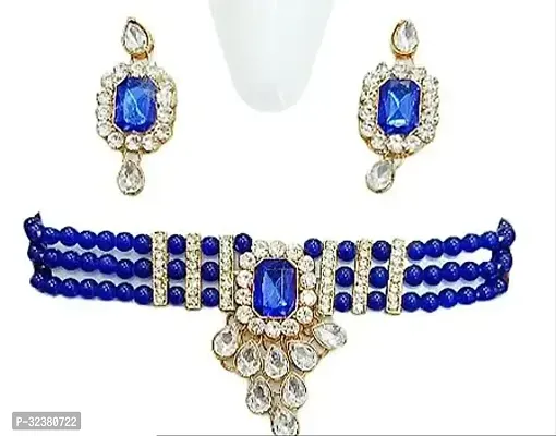 Stylish Blue Fabric Agate Jewellery Set For Women-thumb0