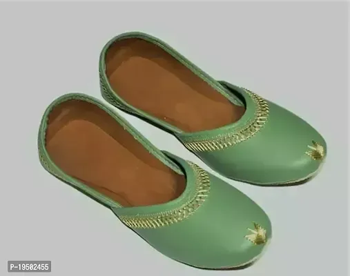 Stylish Green Synthetic Leather  Mojaris For Women-thumb0