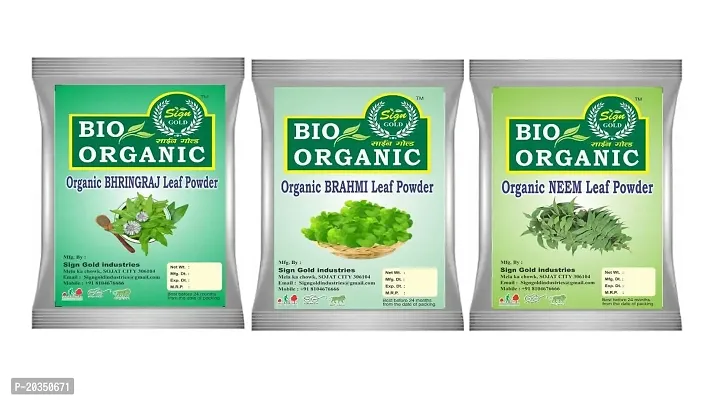 BIO Organic Bhringraj + Brahmi + Neem Natural Powder 3-in-1 Combo Kit??(300 g)-thumb0