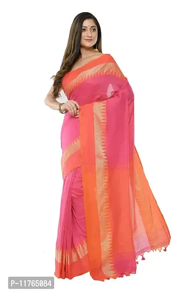 RUPANJALI SOFT COTTON Pink & Red JAMDANI HANDLOOM SAREES FOR WOMEN with Pom-Pom - With Blouse Piece | RS_J006_Pink&Red-thumb3