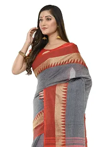 RUPANJALI SOFT COTTON Grey & Red JAMDANI HANDLOOM SAREES FOR WOMEN with Pom-Pom - With Blouse Piece | RS_J006_Grey&Red-thumb3