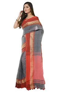 RUPANJALI SOFT COTTON Grey & Red JAMDANI HANDLOOM SAREES FOR WOMEN with Pom-Pom - With Blouse Piece | RS_J006_Grey&Red-thumb2