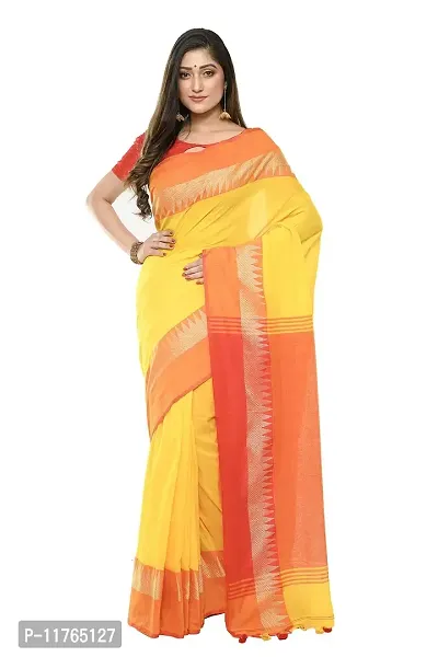 RUPANJALI SOFT COTTON Yellow & Red JAMDANI HANDLOOM SAREES FOR WOMEN with Pom-Pom - With Blouse Piece | RS_J006_Yellow&Red-thumb0