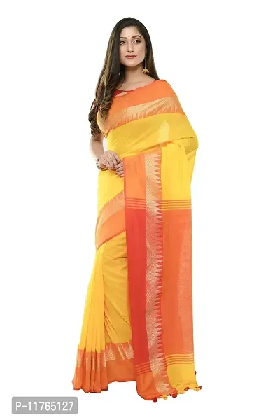 RUPANJALI SOFT COTTON Yellow & Red JAMDANI HANDLOOM SAREES FOR WOMEN with Pom-Pom - With Blouse Piece | RS_J006_Yellow&Red-thumb3