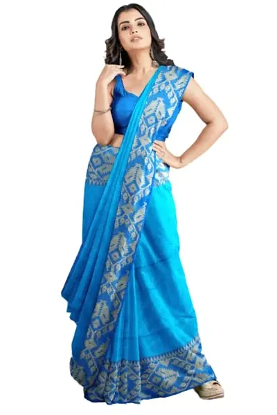 Fancy Handloom Khadi Saree With Blouse Peice, Blue, OSL