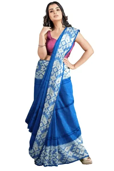 Fancy Handloom Khadi Saree With Blouse Peice, Sky, OSL