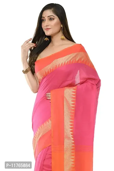 RUPANJALI SOFT COTTON Pink & Red JAMDANI HANDLOOM SAREES FOR WOMEN with Pom-Pom - With Blouse Piece | RS_J006_Pink&Red-thumb4