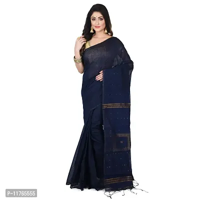 NILUS Soft Cotton Blend Sequence Box Handloom Saree For Women (Color : Dark Blue)-thumb0