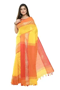 RUPANJALI SOFT COTTON Yellow & Red JAMDANI HANDLOOM SAREES FOR WOMEN with Pom-Pom - With Blouse Piece | RS_J006_Yellow&Red-thumb1