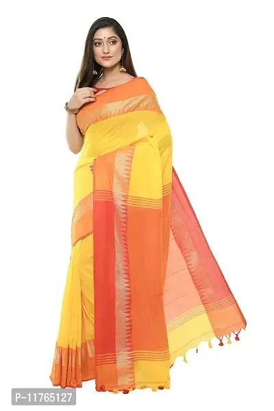 RUPANJALI SOFT COTTON Yellow & Red JAMDANI HANDLOOM SAREES FOR WOMEN with Pom-Pom - With Blouse Piece | RS_J006_Yellow&Red-thumb2