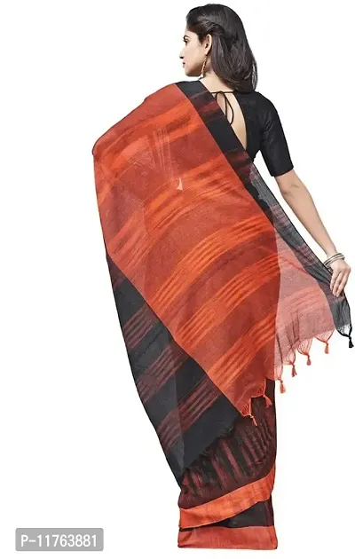 SHARMA HANDLOOM Textile Women's Jharna Soft Cotton Saree with Blouse Piece (Black & orenge)-thumb2