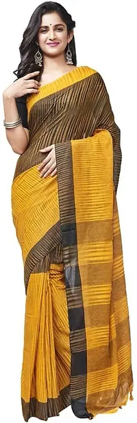 SHARMA HANDLOOM Textile Women's Jharna Soft Saree with Blouse Piece (Black yellow)