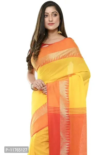 RUPANJALI SOFT COTTON Yellow & Red JAMDANI HANDLOOM SAREES FOR WOMEN with Pom-Pom - With Blouse Piece | RS_J006_Yellow&Red-thumb4