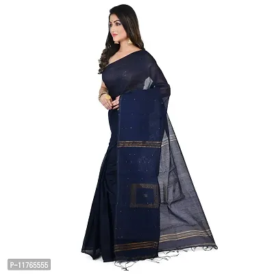 NILUS Soft Cotton Blend Sequence Box Handloom Saree For Women (Color : Dark Blue)-thumb3