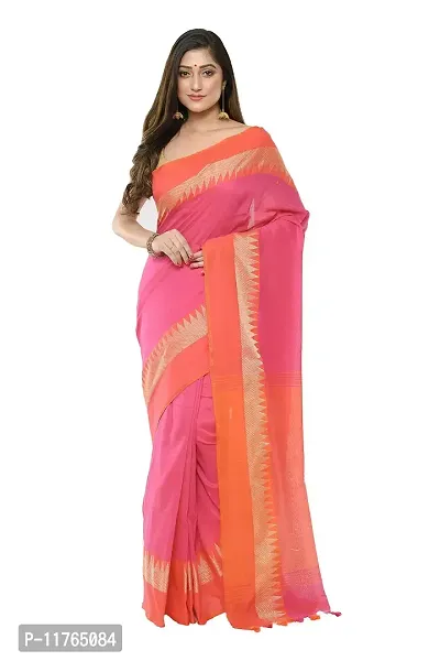 RUPANJALI SOFT COTTON Pink & Red JAMDANI HANDLOOM SAREES FOR WOMEN with Pom-Pom - With Blouse Piece | RS_J006_Pink&Red