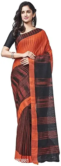 SHARMA HANDLOOM Textile Women's Jharna Soft Cotton Saree with Blouse Piece (Black & orenge)-thumb0