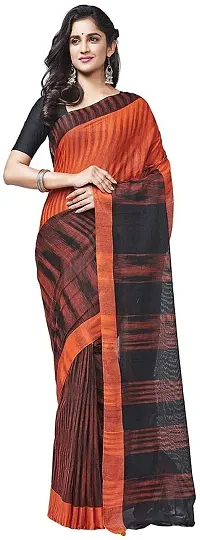 SHARMA HANDLOOM Textile Women's Jharna Soft Saree with Blouse Piece (Black & orenge)