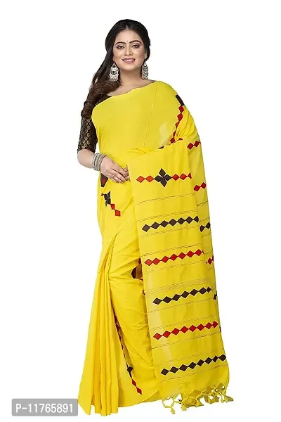 Fulia Handloom Khesh Applick Saree (Yellow), With Blouse Peice