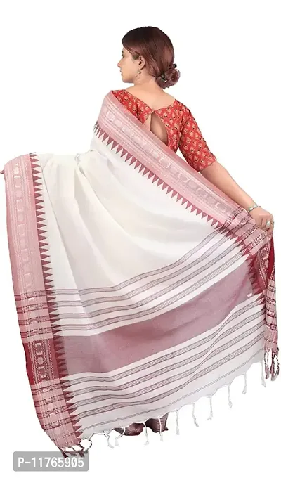 Ankita SAREE HOUSE Women's Traditional Bengal Handloom Cotton Begampuri Saree, (ASH_White_022)-thumb2