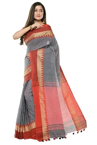 RUPANJALI SOFT COTTON Grey & Red JAMDANI HANDLOOM SAREES FOR WOMEN with Pom-Pom - With Blouse Piece | RS_J006_Grey&Red-thumb1