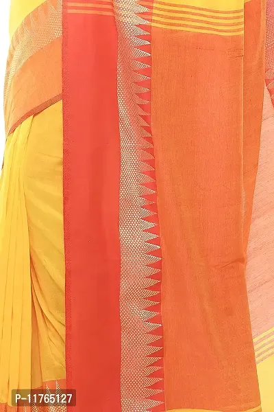 RUPANJALI SOFT COTTON Yellow & Red JAMDANI HANDLOOM SAREES FOR WOMEN with Pom-Pom - With Blouse Piece | RS_J006_Yellow&Red-thumb5